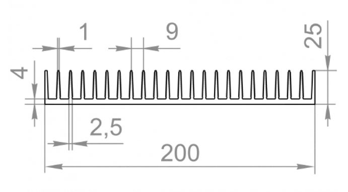 Алюмінієвий радіаторний профіль 200x25 рифлений б.п. Алюмінієвий радіаторний профіль 200x25 рифлений б.п.