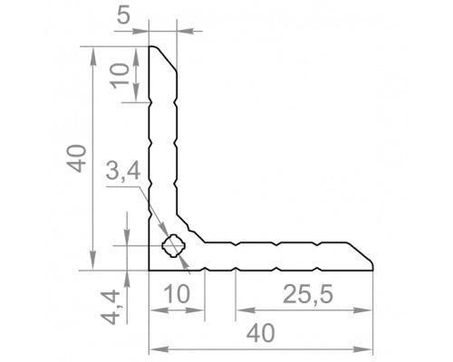 Кутник алюмінієвий рівносторонній 40х40x5 б.п. (конструкційний) Кутник алюмінієвий рівносторонній 40х40x5 б.п. (конструкційний)