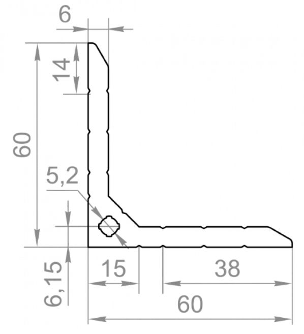 Кутник алюмінієвий рівносторонній 60х60x6 б.п. (конструкційний) Кутник алюмінієвий рівносторонній 60х60x6 б.п. (конструкційний)